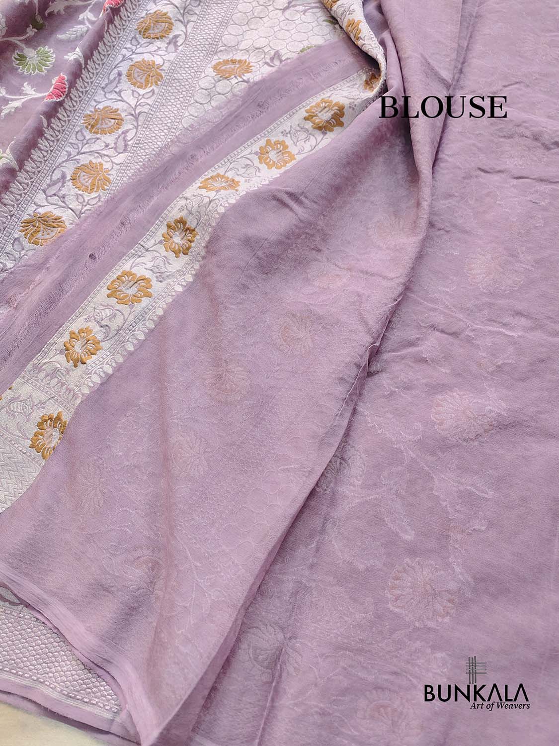 Lavender Meenakari Floral Jaal Silver Zari Handloom Banarasi Pure Georgette Silk Saree