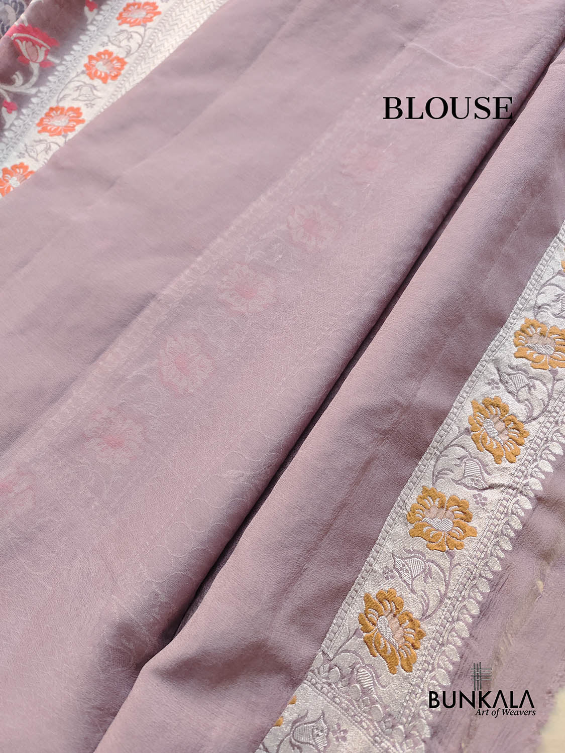 Nude Purple Meenakari Floral Jaal Silver Zari Handloom Banarasi Pure Georgette Silk Saree