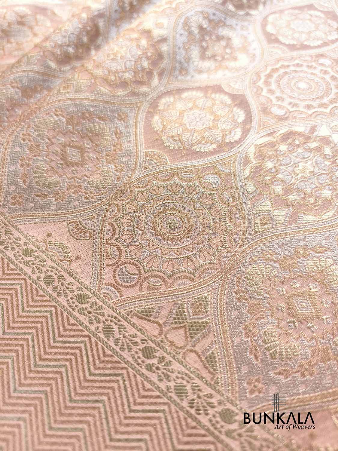 Pastel Peach Geometric Pattern Sona Rupa Banarasi Silk Saree