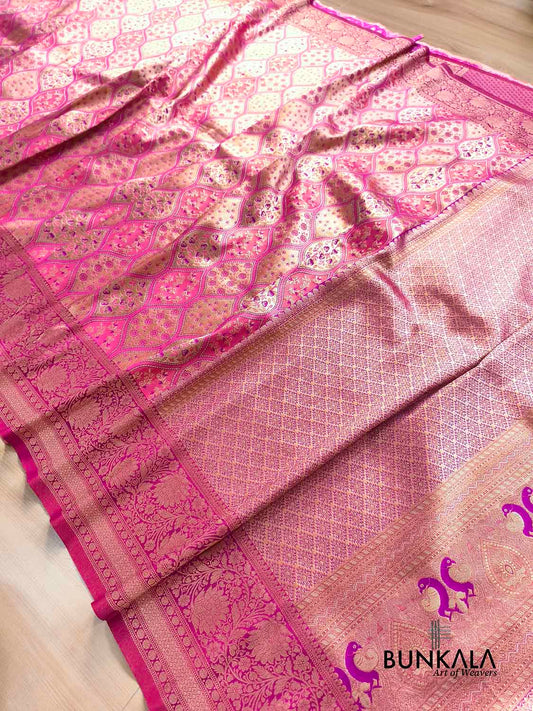 Rani Pink Brocade Jamewar Design Banarasi Silk Saree