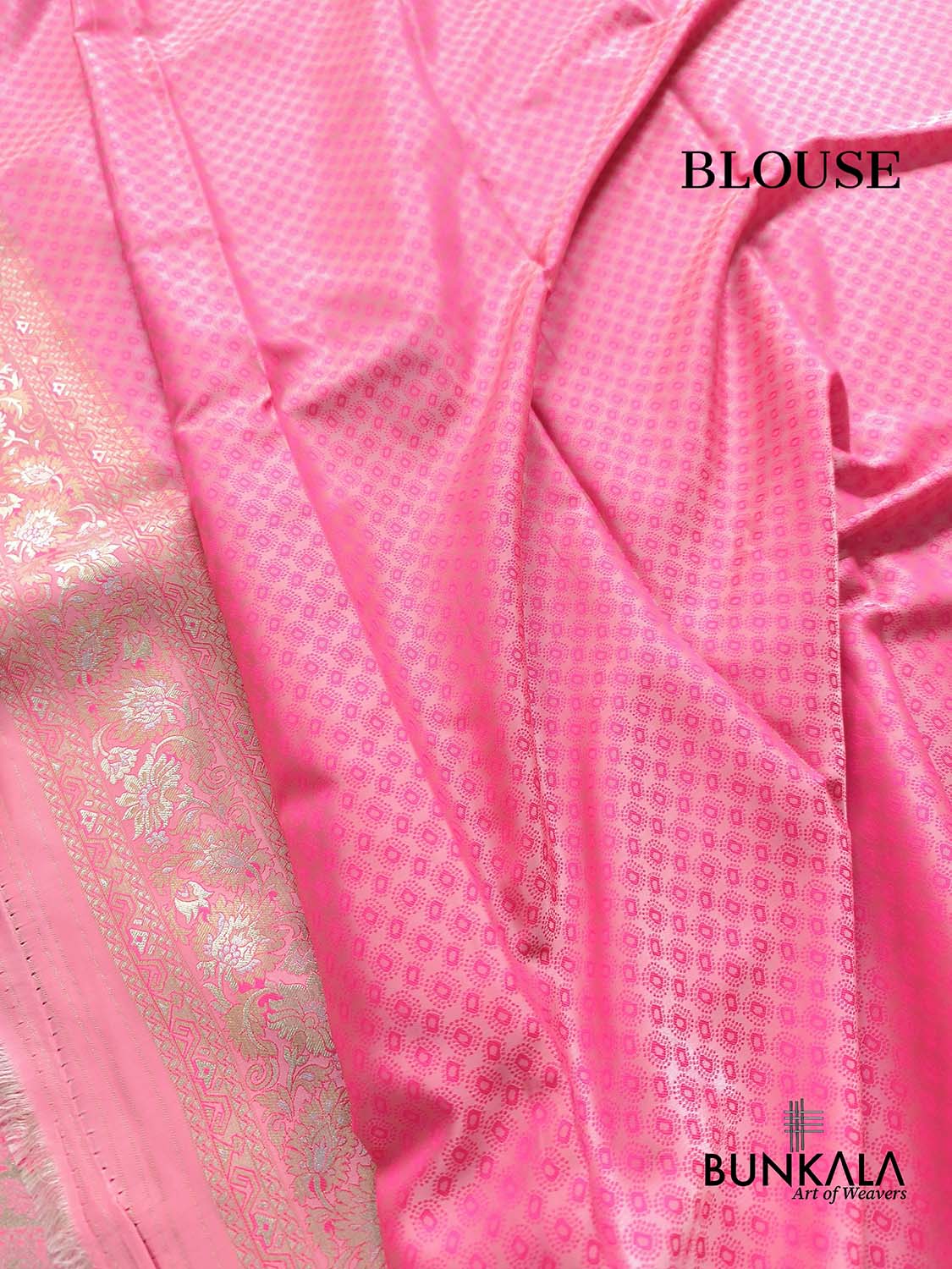 Baby Pink Jamewar Brocade Floral Banarasi Silk Saree