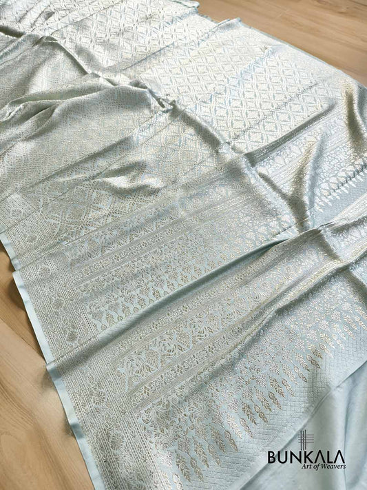 English Blue Banarasi Brocade Weaved Mashru Silk Saree with Zari Work