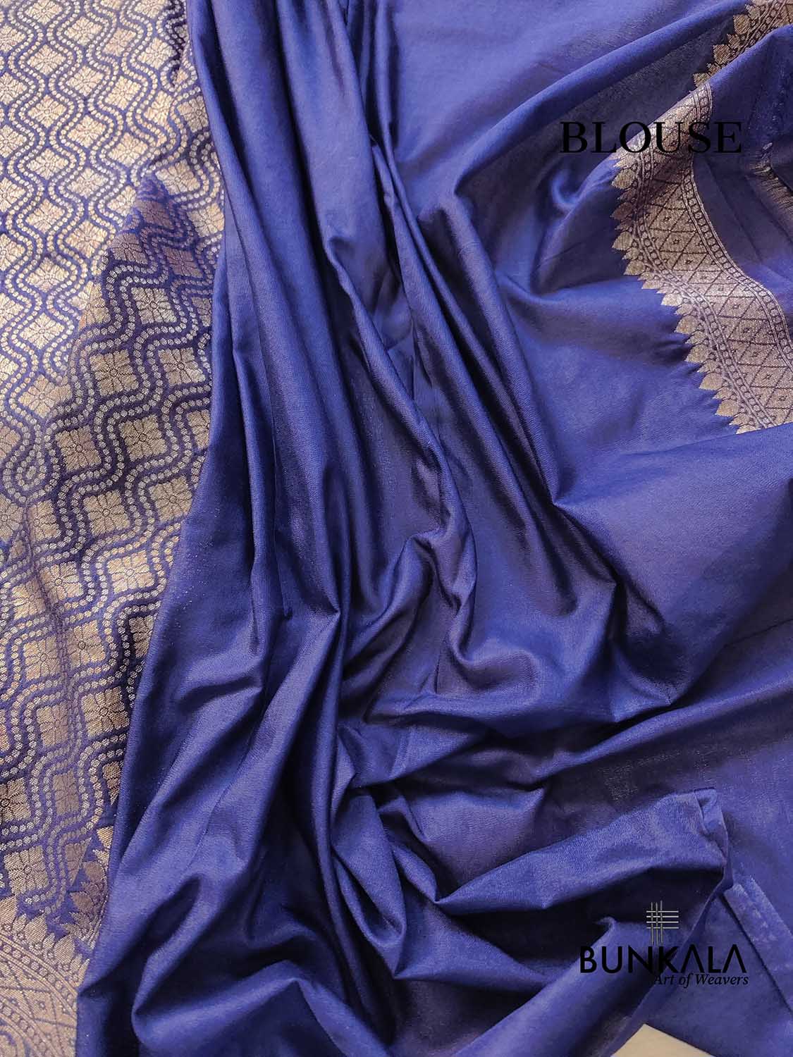 Midnight Sky Blue Resham Silk Brocade Antique Zari Weaved Banarasi Saree