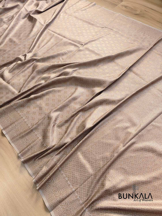 Soft Ivory Off White Resham Silk Brocade Antique Zari Weaved Banarasi Saree