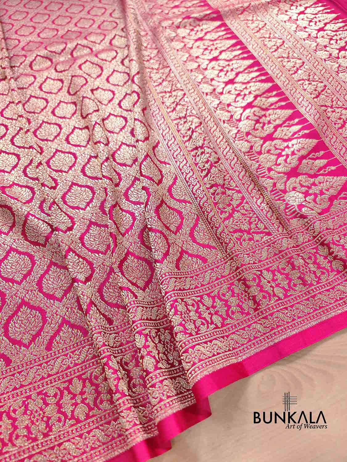Rani Pink Brocade Weaved Banarasi Mashru Silk Saree