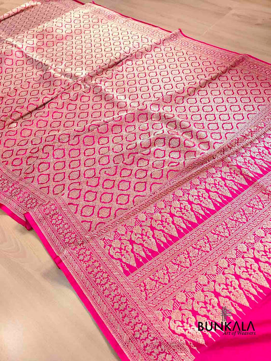 Rani Pink Brocade Weaved Banarasi Mashru Silk Saree