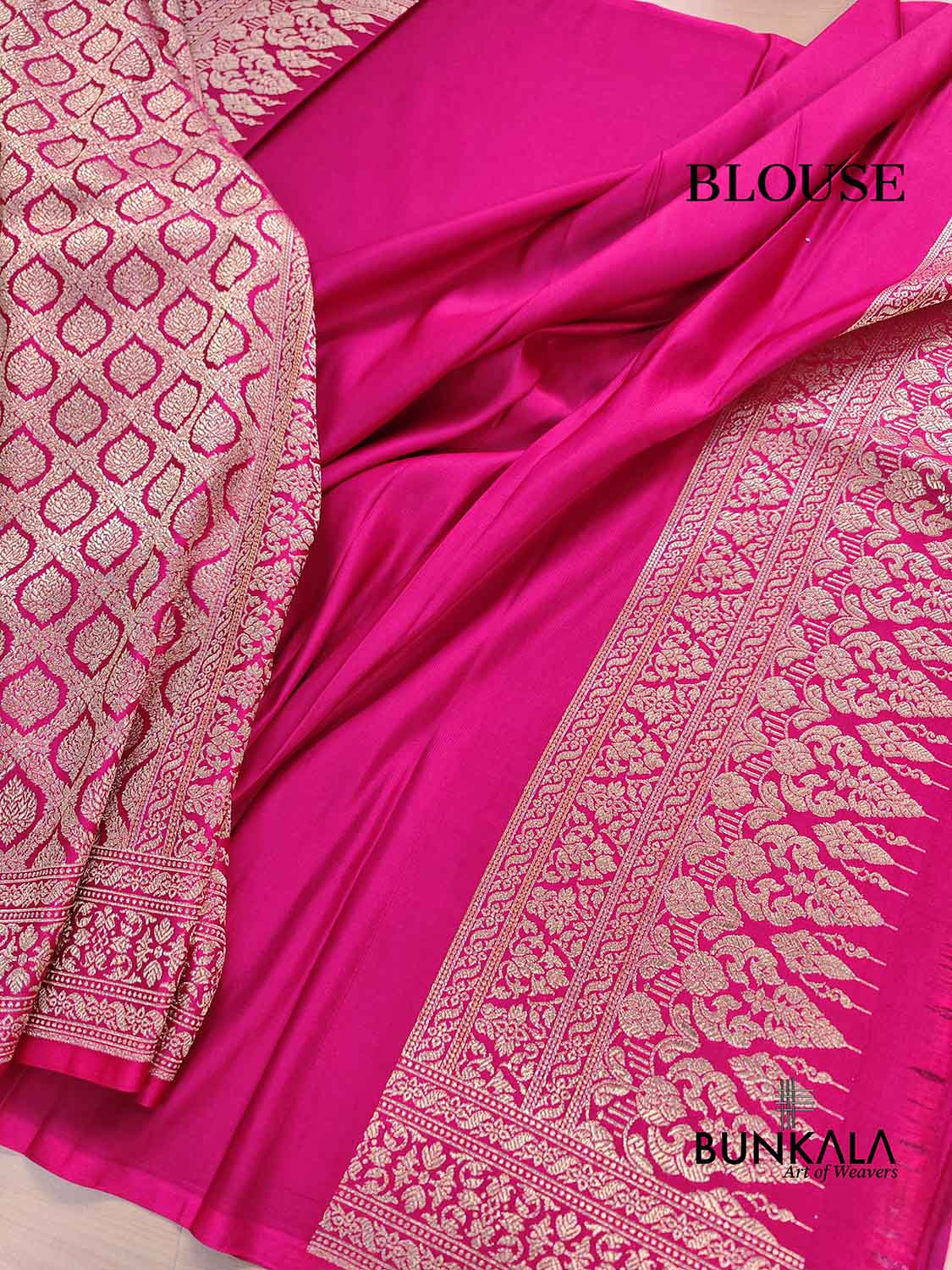 Rani Pink Brocade Weaved Banarasi Mashru Silk Saree