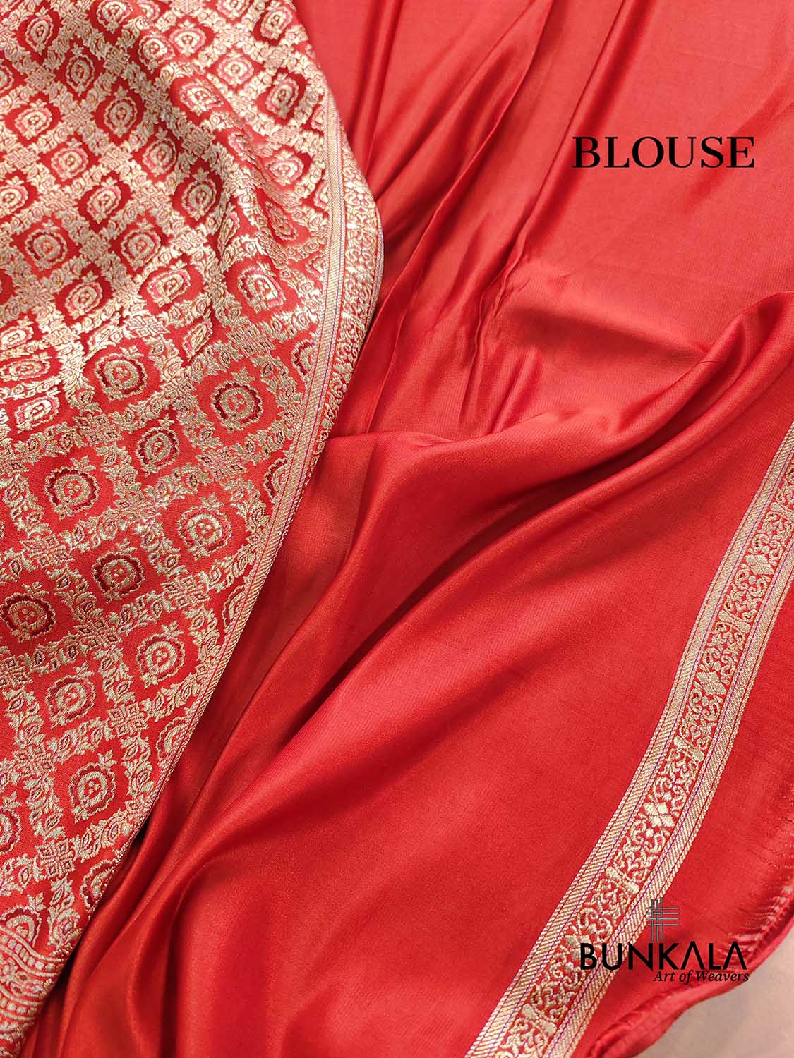 Rust Orange Brocade Weaved Banarasi Mashru Silk Saree