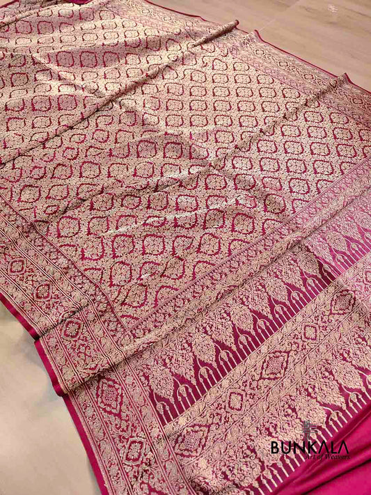 Burgundy Brocade Weaved Banarasi Mashru Silk Big Border Saree