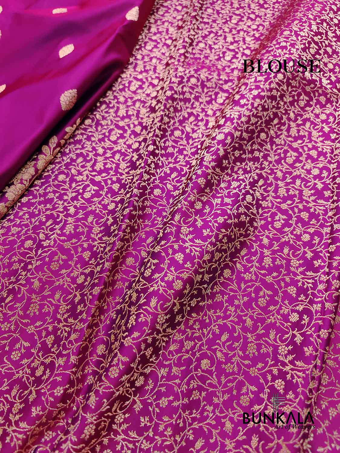 Rani Pink Buti Weaved Banarasi Mashru Silk Floral Border Saree