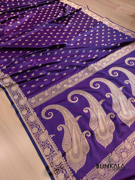 Purple Buti Weaved Banarasi Mashru Silk Floral Border Saree