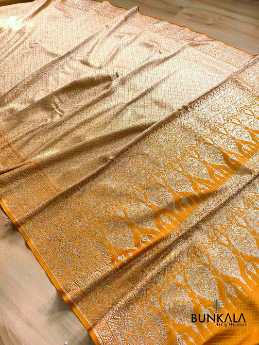 Mustard Yellow Brocade Weaved Banarasi Mashru Silk Saree