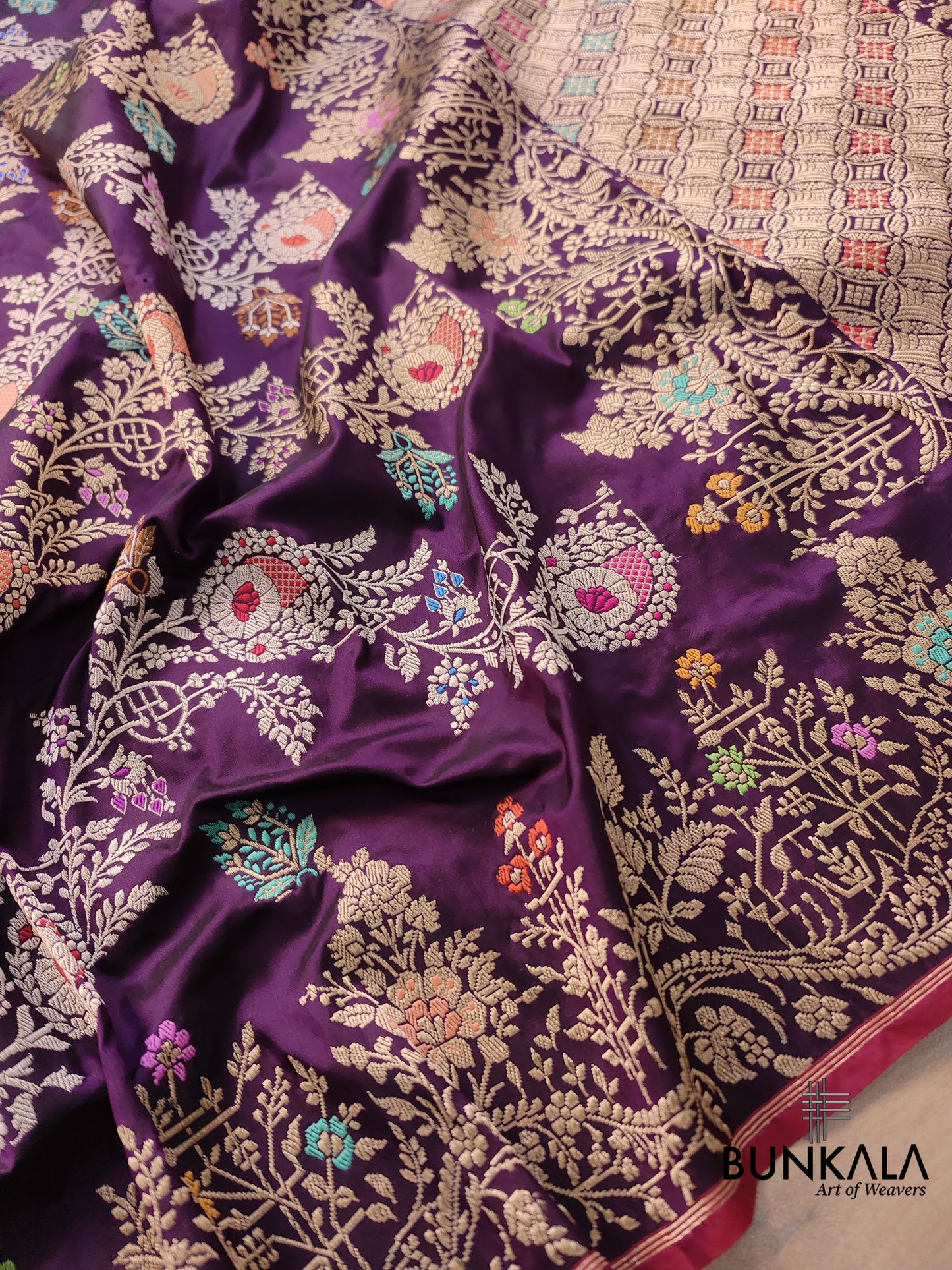 Purple Kadwa Handweaved Pure Katan Silk Meenakari Banarasi Saree