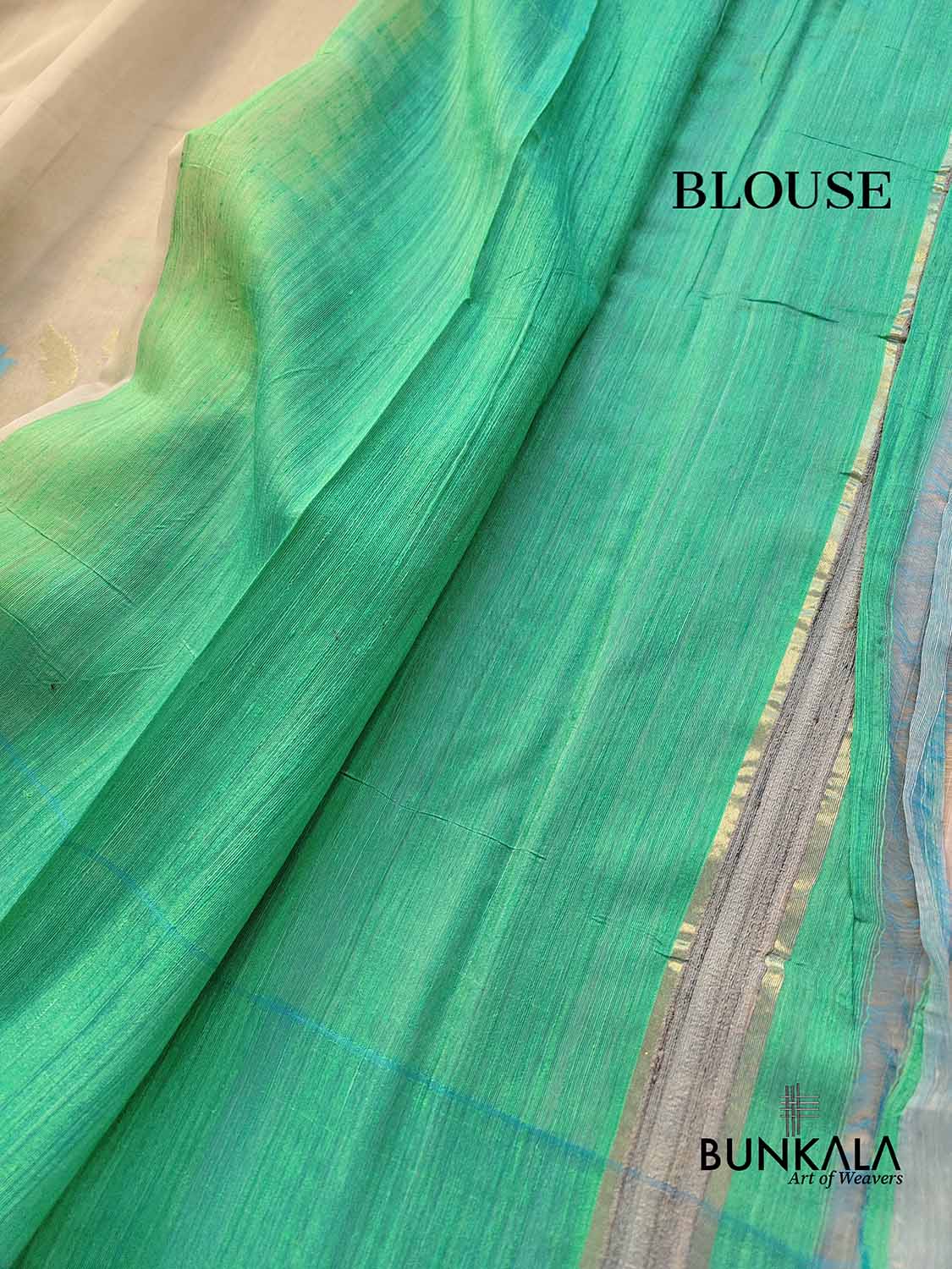 Beige Floral Jaal Meenakari Handloom Banarasi Moonga Silk Saree with Raw Silk Border