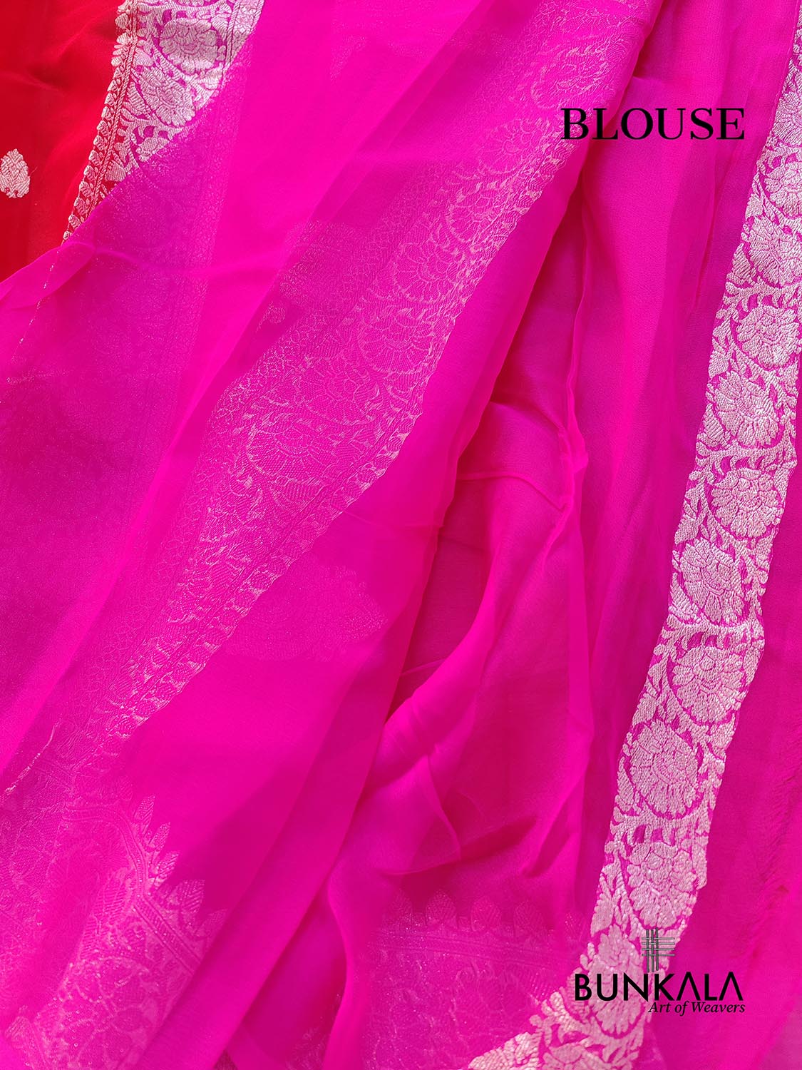 Red and Pink Allover Silver Zari Buti Handloom Banarasi Pure Khaddi Chiffon Saree