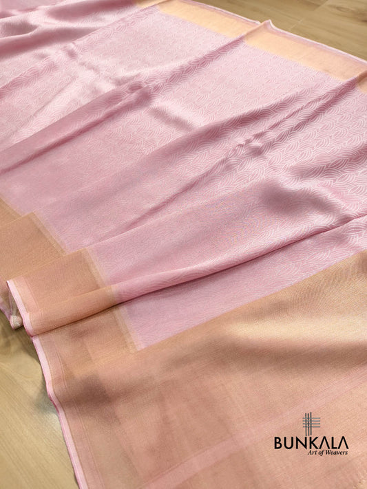 Baby Pink Geometrical Jaal Design Resham Tanchui Banarasi Silk Saree