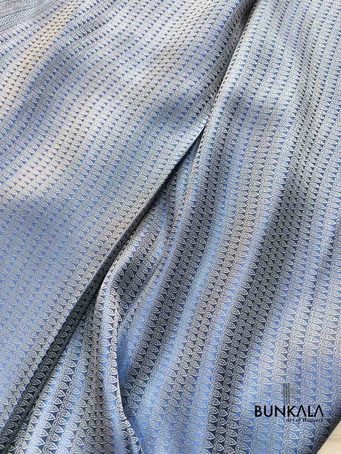 Blue Light Gold Zari Resham Tanchui Banarasi Silk Saree