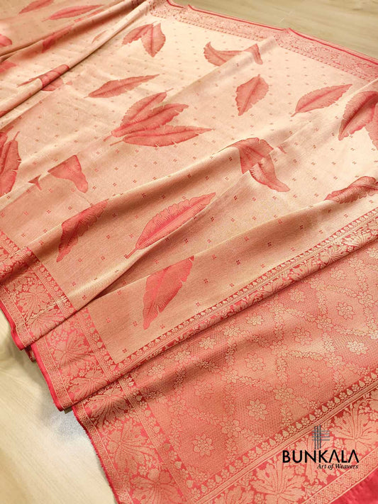 Red Leaf Design Resham Tanchui Banarasi Silk Saree