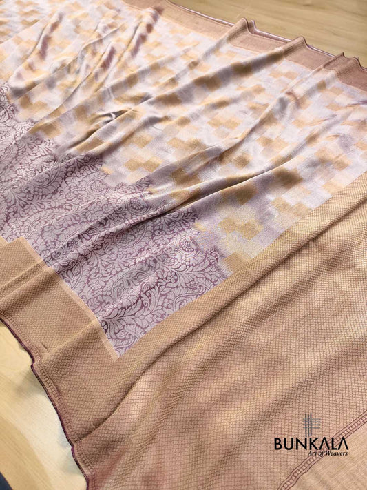 Wine Half and Half Resham Tanchui Banarasi Silk Saree