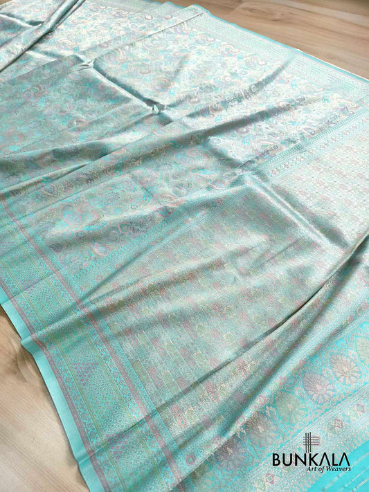 Pastel Blue Kimkhab Brocade Meenakari Banarasi Silk Saree
