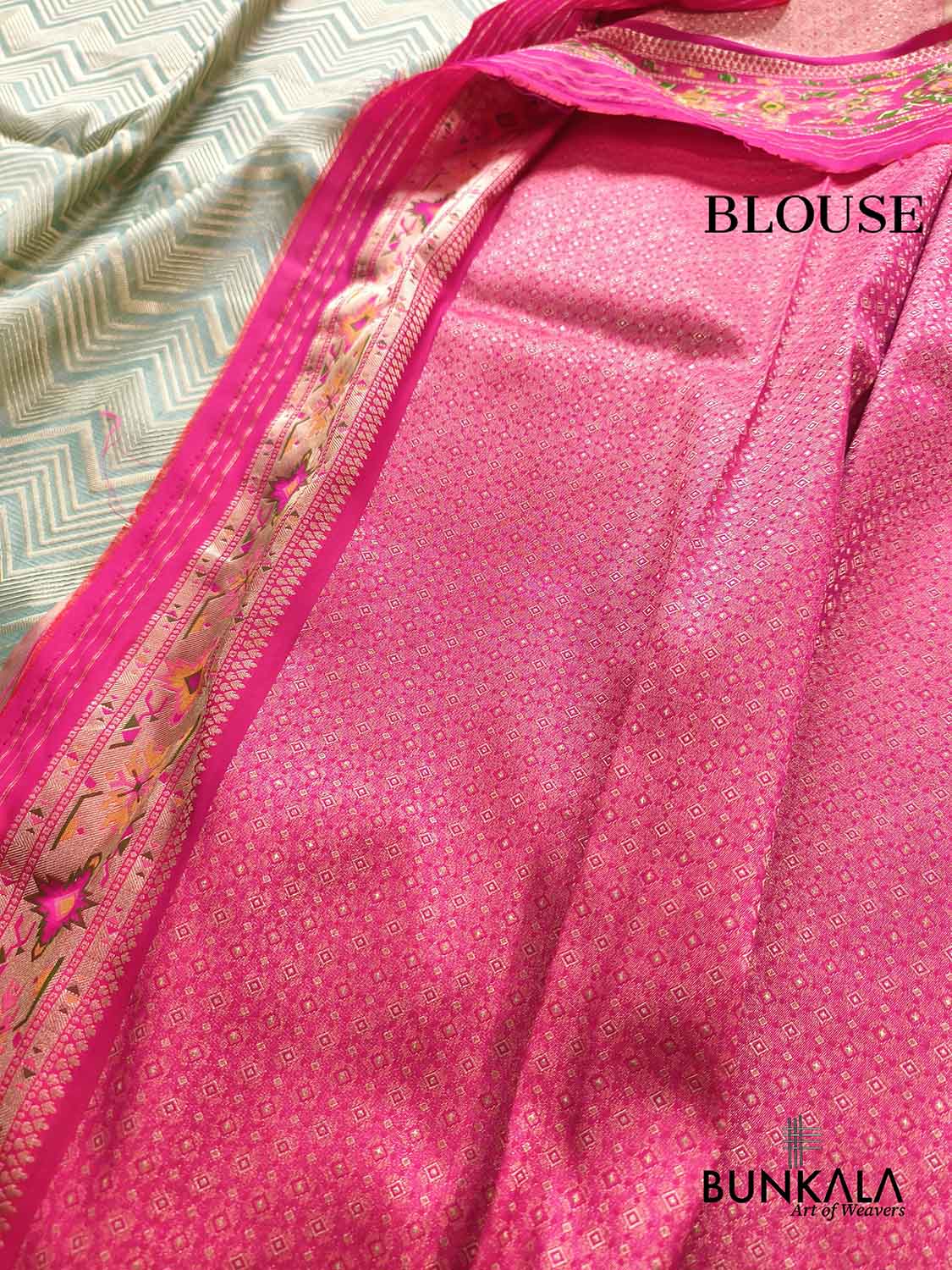 Pastel Green Zig Zag Meenakari Border Banarasi Silk Saree