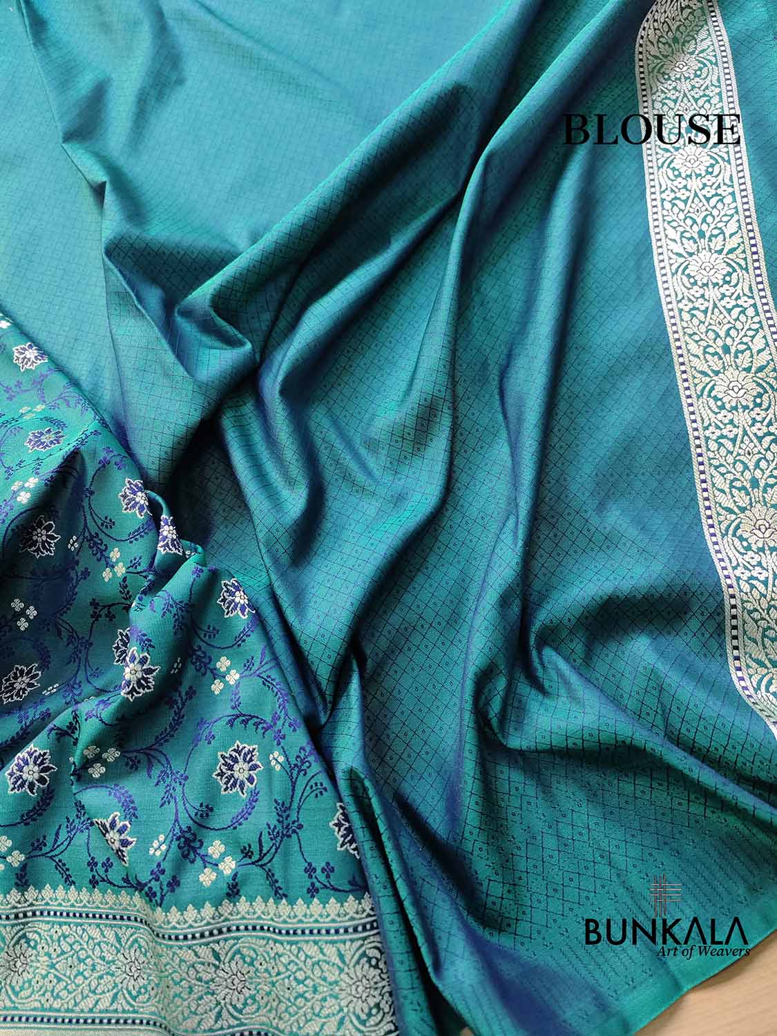 Sea Green Two Tone Jamewar Weaved Soft Mashru Silk Floral Jaal Design Banarasi Saree