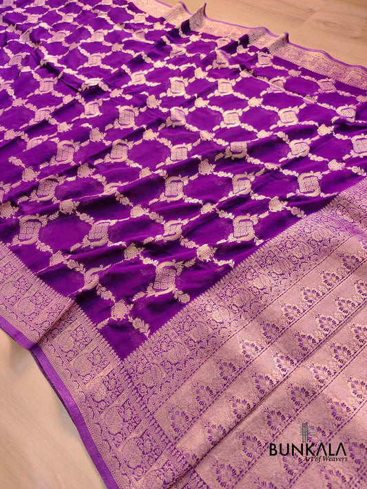 Purple Georgette Sona Zari Jaal Design Banarasi Saree