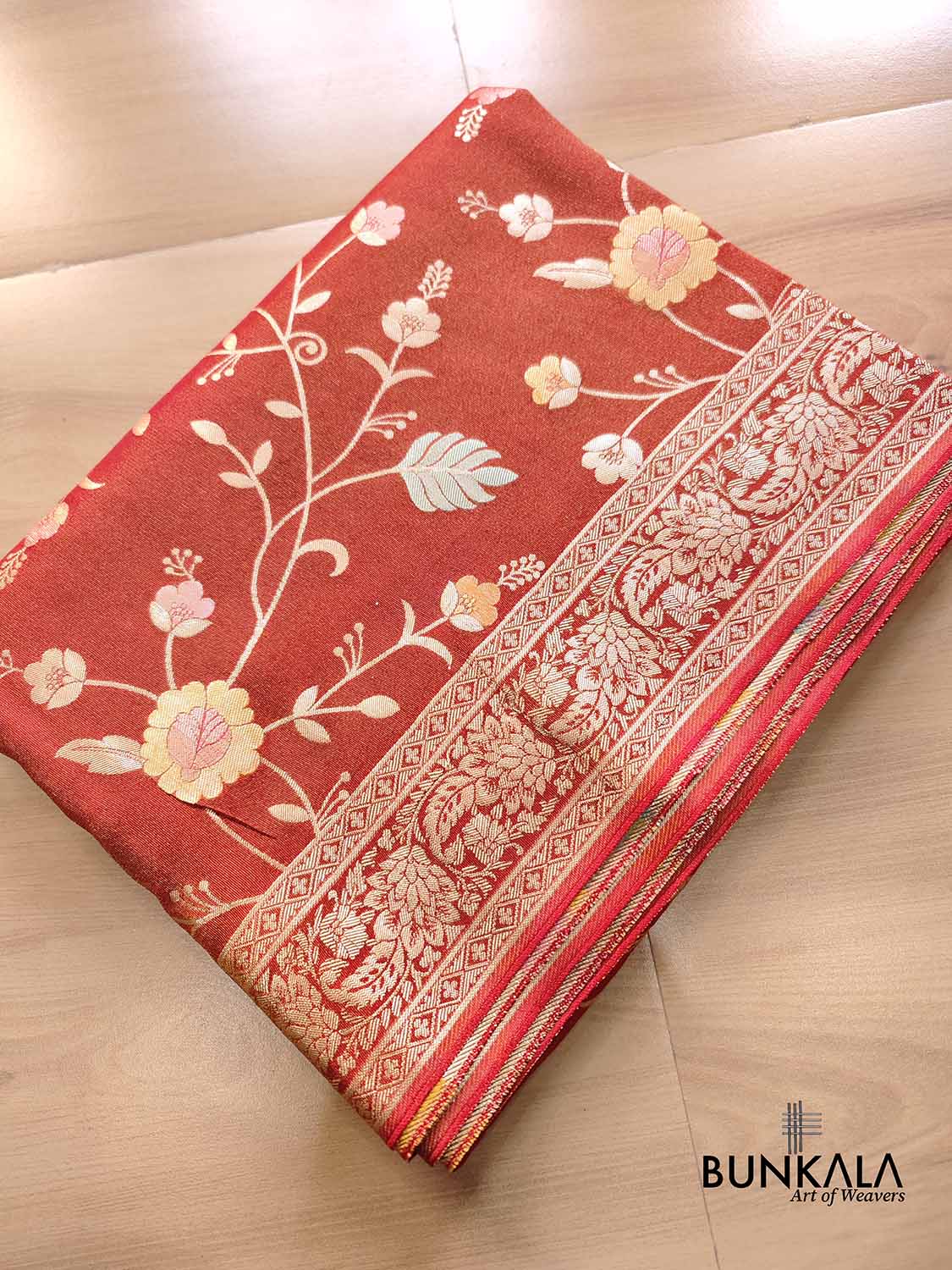 Red Meenakari Floral Jaal Banarasi Soft Tissue Silk Saree