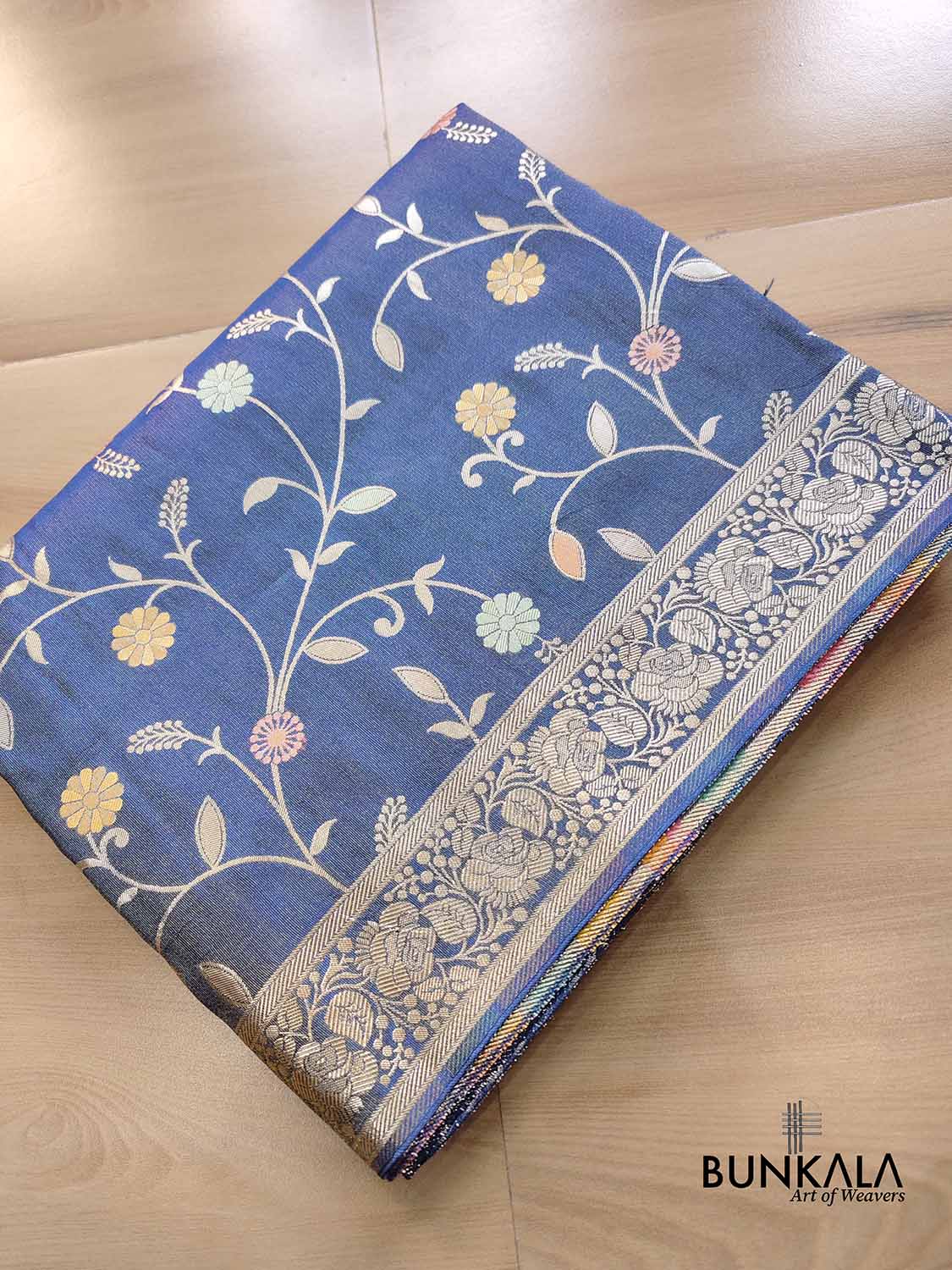 Blue Meenakari Floral Jaal Banarasi Soft Tissue Silk Saree