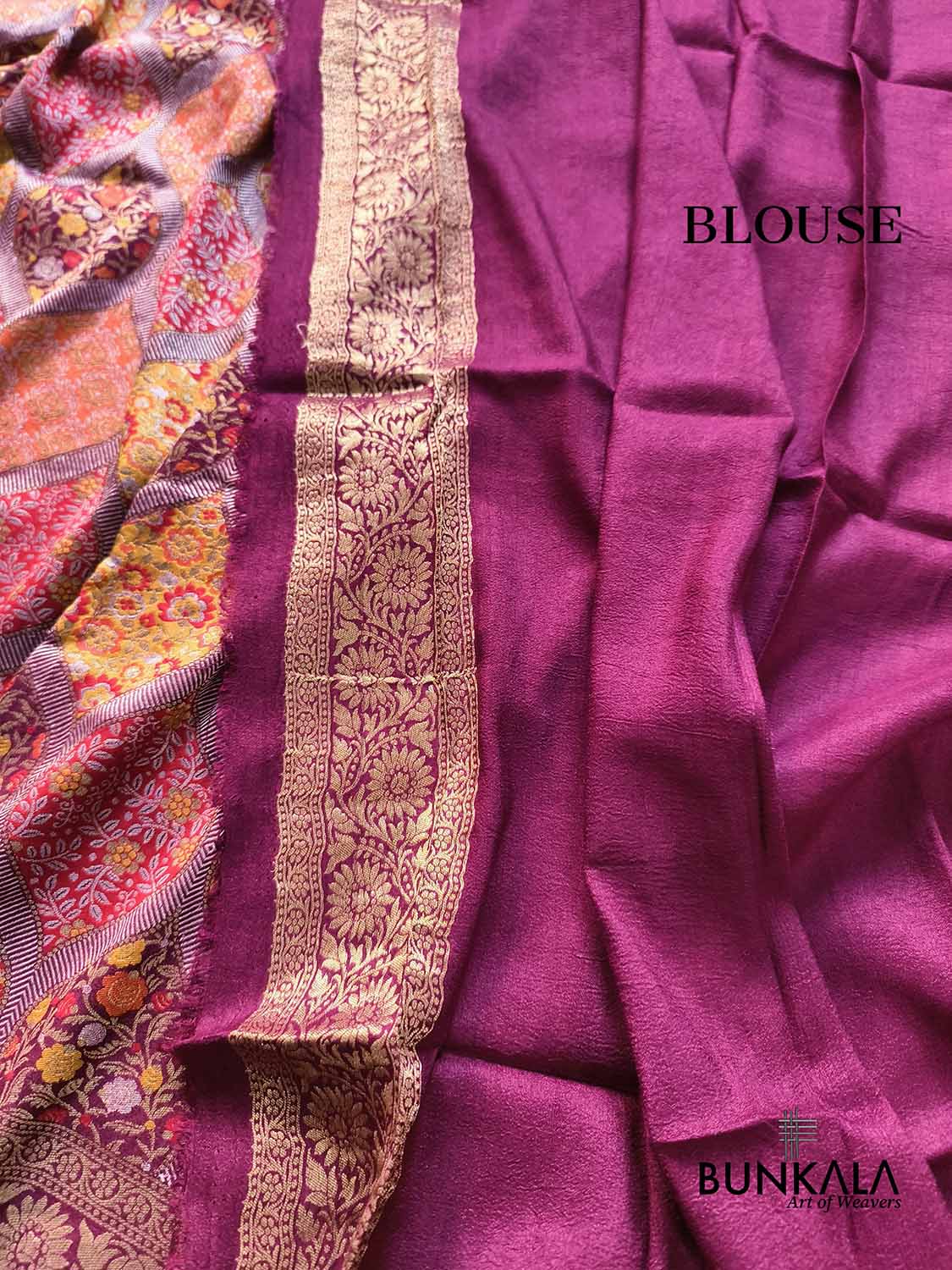 Burgundy Geometric Pattern Floral Meenakari Handloom Banarasi Pure Tussar Silk Saree