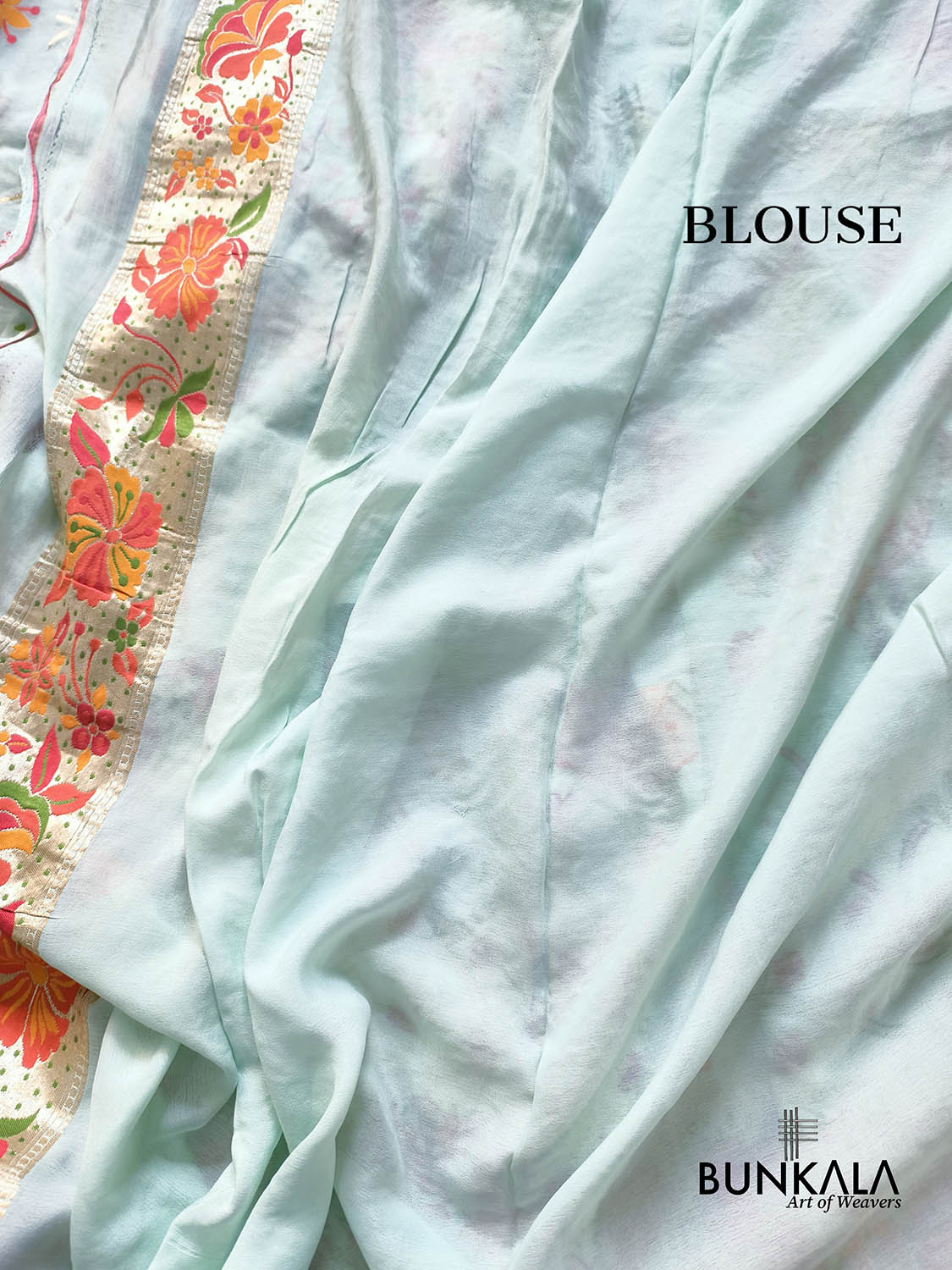 Ice Blue Meenakari Life Tree Design Handloom Banarasi Pure Georgette Saree
