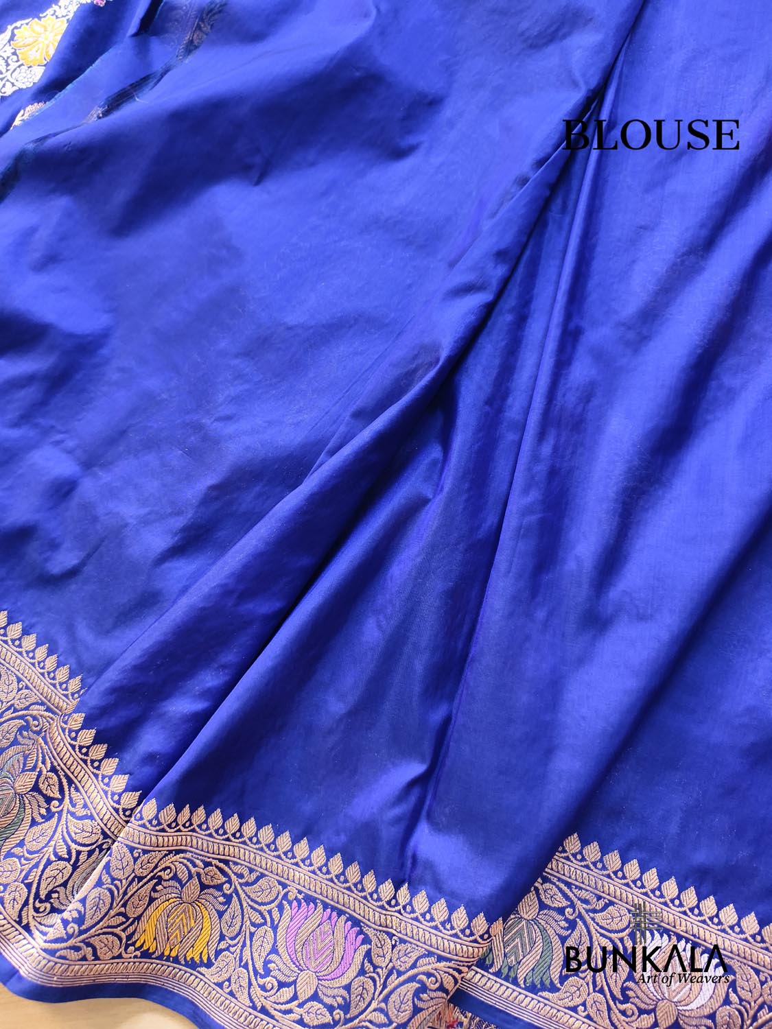 Royal Blue Leheriya Ada Stripes Meenakari Kadwa Handweaved Banarasi Pure Katan Silk Saree