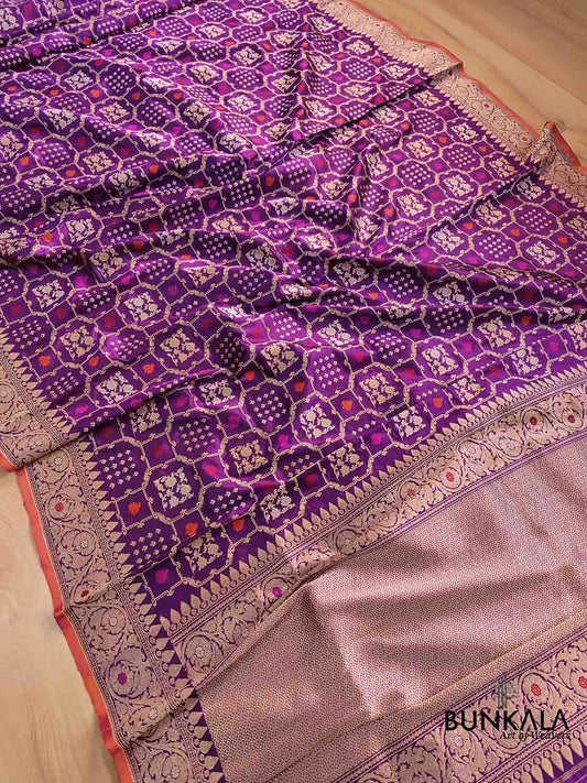 Purple Pure Katan Silk Handloom Kadwa Weaved Meenakari Banarasi Saree