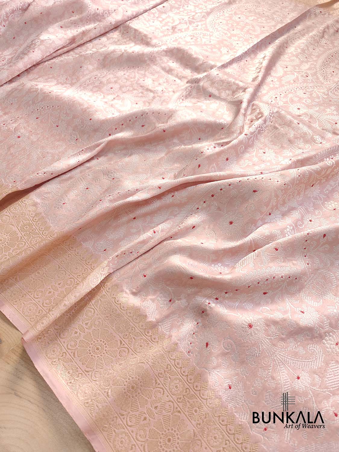 Light Pink Brocade Heritage Design Pure Katan Silk Handloom Meenakari Gold and Silver Zari Banarasi Saree