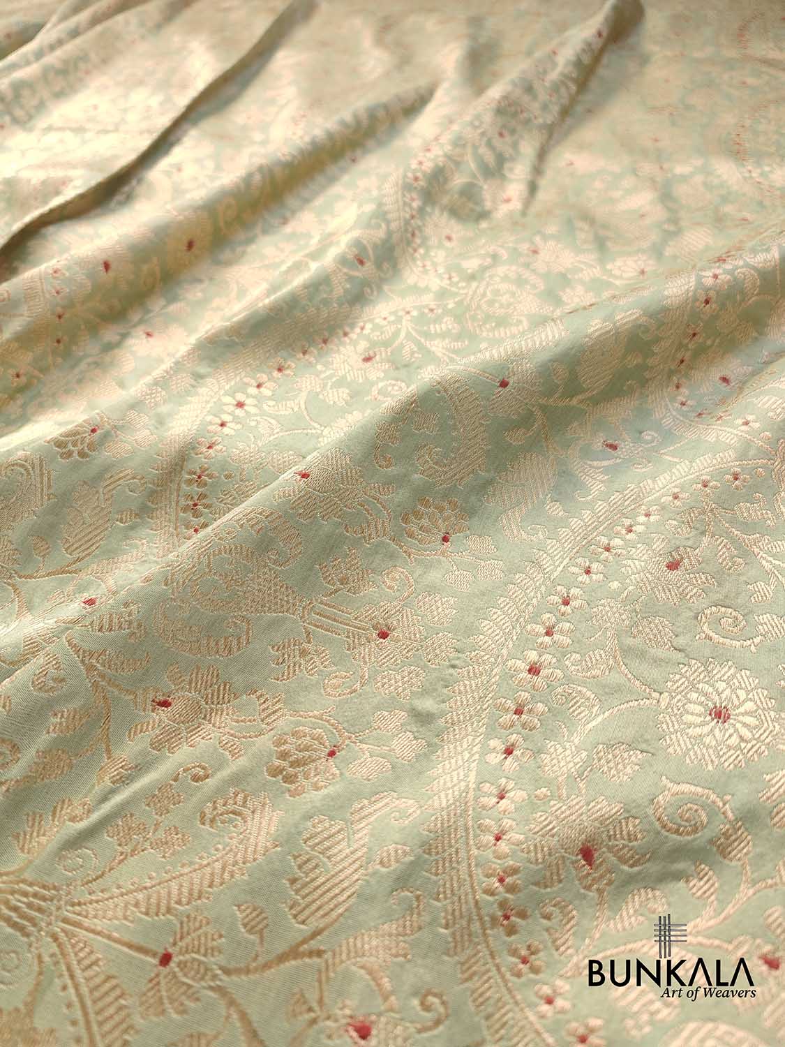 Pista Green Brocade Heritage Design Pure Katan Silk Handloom Meenakari Banarasi Saree