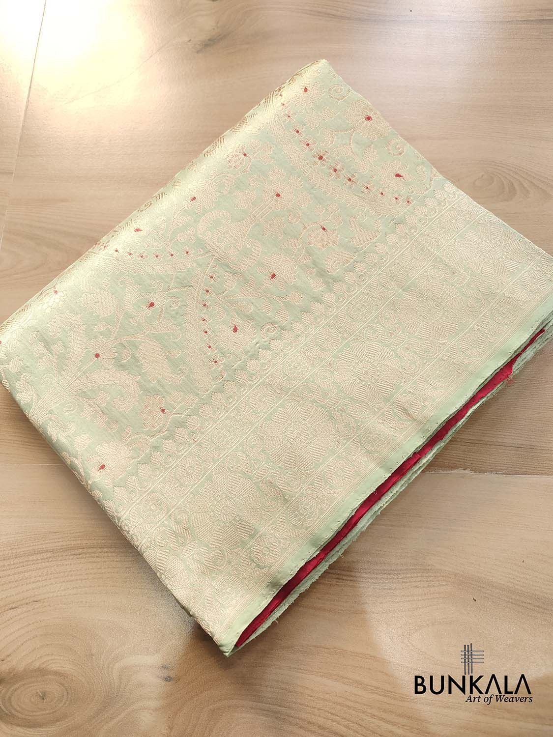 Pista Green Brocade Heritage Design Pure Katan Silk Handloom Meenakari Banarasi Saree