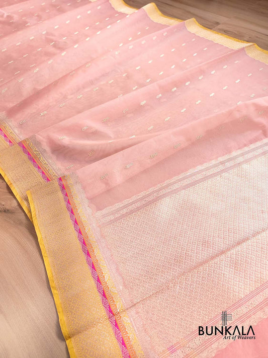 Rose Pink Kadwa Buti Handweaved Banarasi Pure Organza Silk Saree
