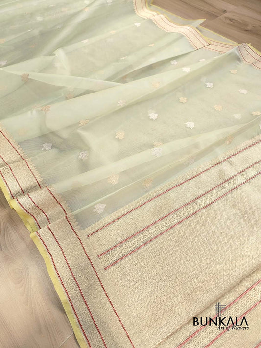 Pista Green Buta Handloom Banarasi Pure Organza Silk Saree