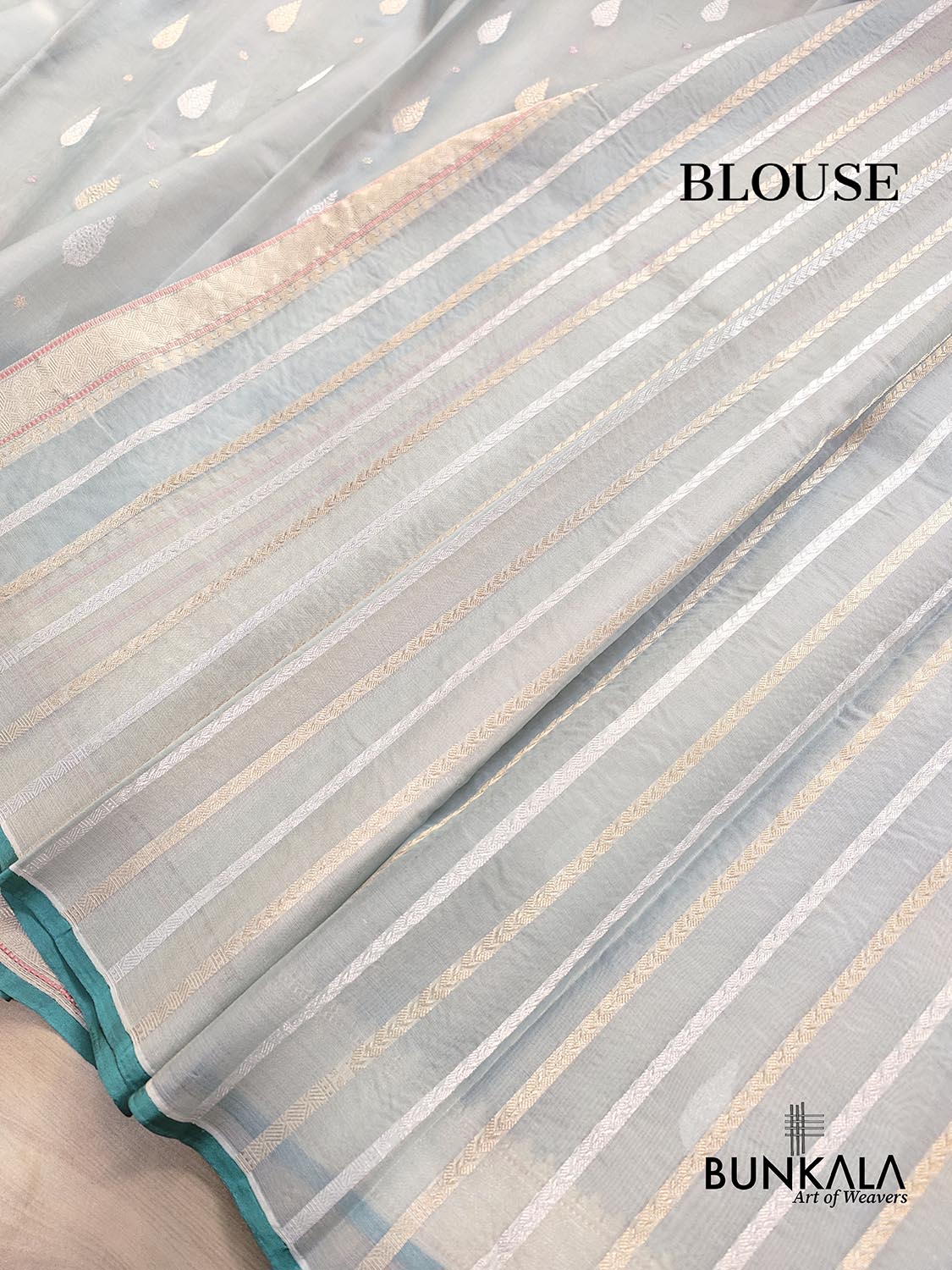 Ice Blue Kadwa Buti Handweaved Banarasi Pure Organza Silk Saree