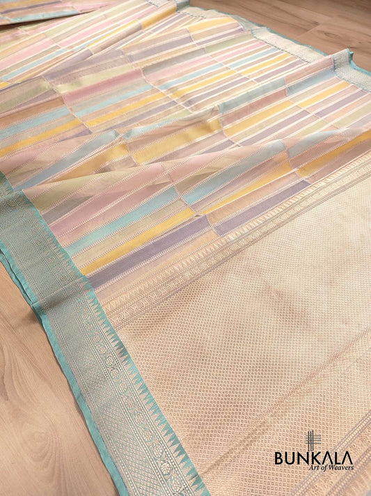 Multicolor Rangkaat Kadwa Handweaved Banarasi Pure Organza Silk Saree
