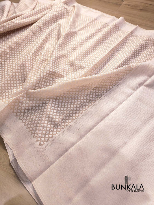 Off White Resham Work Allover Small Buti Banarasi Cotton Saree