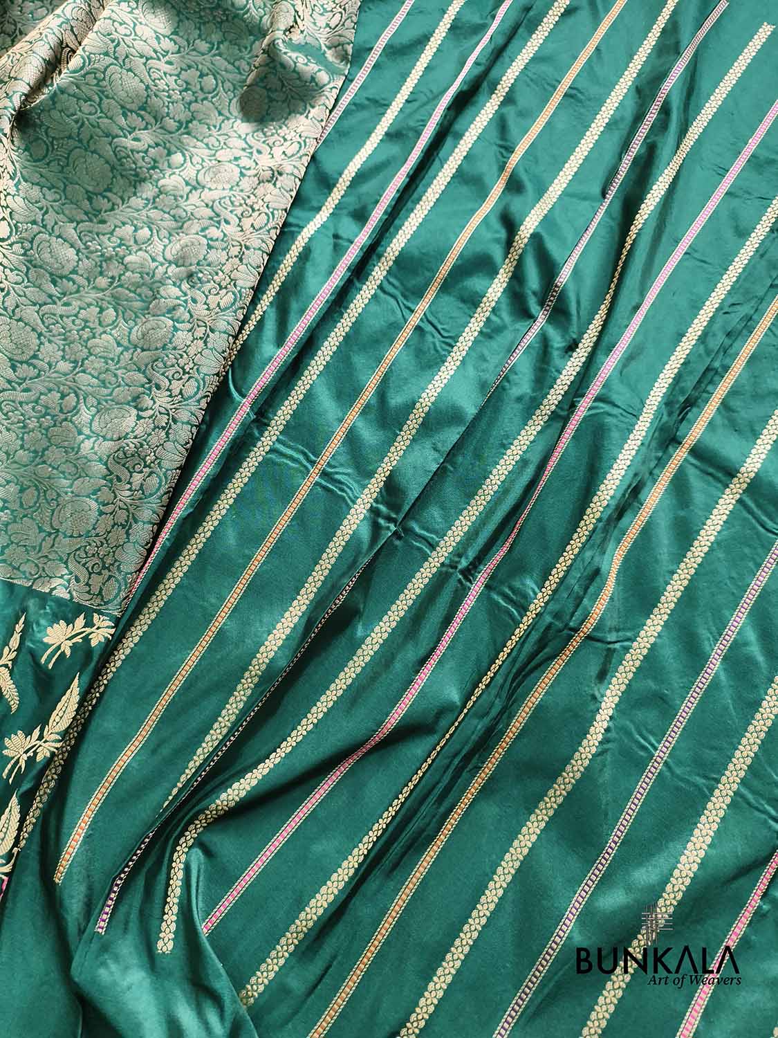 Bottle Green Big Skirt Kadwa Meenakari Border Tanchui Handwoven Banarasi Pure Katan Silk Saree