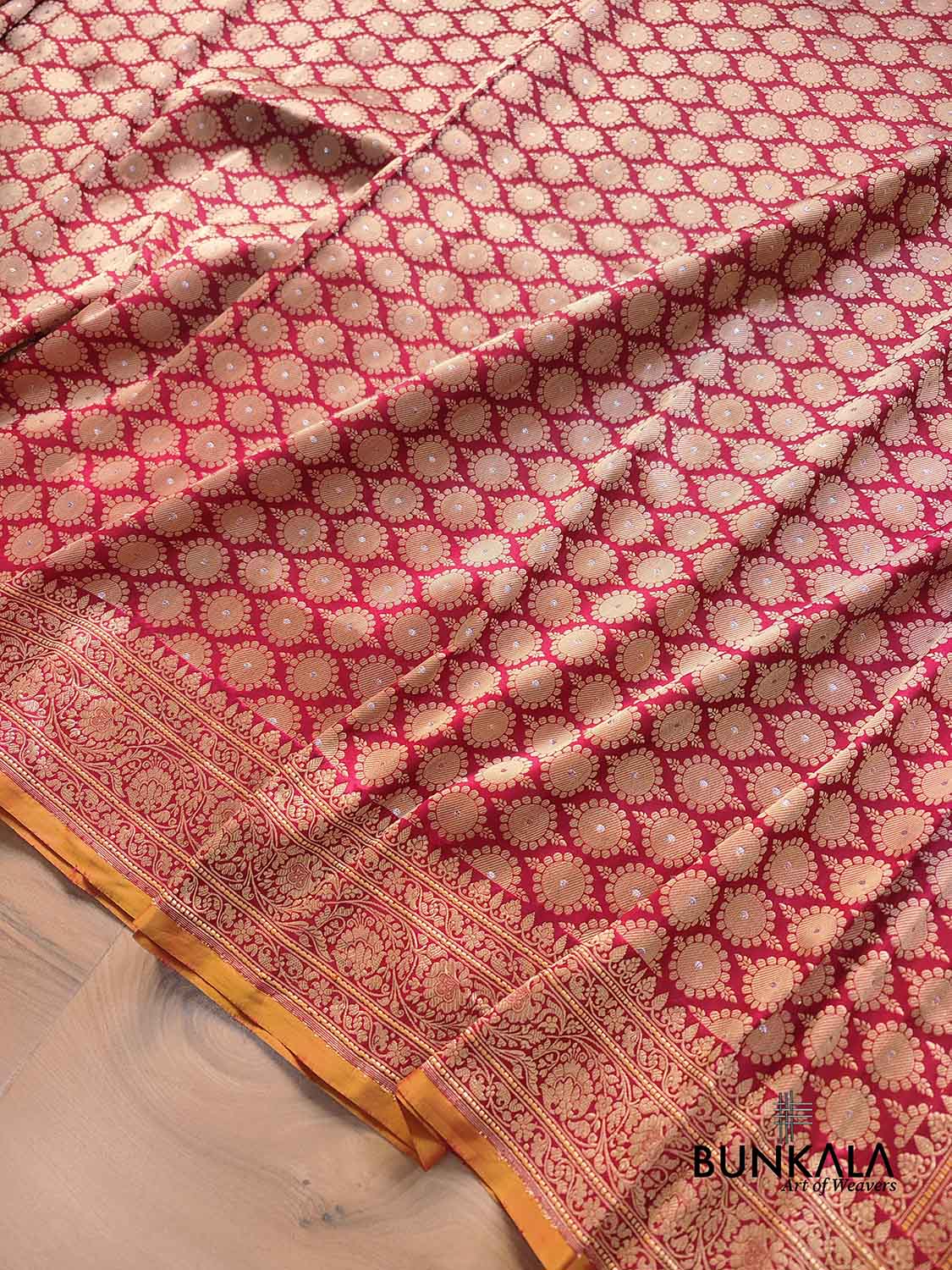 Maroon Heritage Design Tanchui Kadwa Handweaved Border Sona Rupa Banarasi Pure Katan Silk Saree