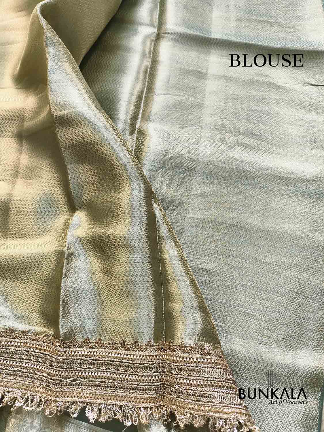 Green Embroidered Stylish Lace Work Zari Border Banarasi Plain Pure Tissue Silk Saree
