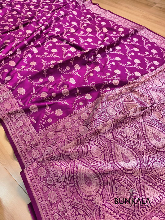 Magenta Pink Floral Jaal Banarasi Mashru Silk Saree