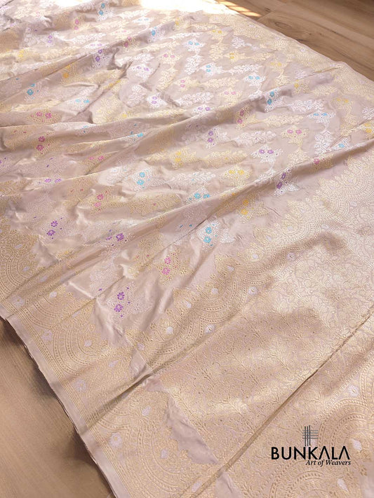 Ivory Meenakari Pure Katan Silk Handloom Banarasi Saree