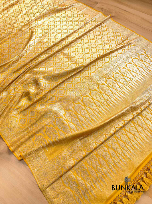 Haldi Bright Yellow Mashru Silk Brocade Weaved Banarasi Saree