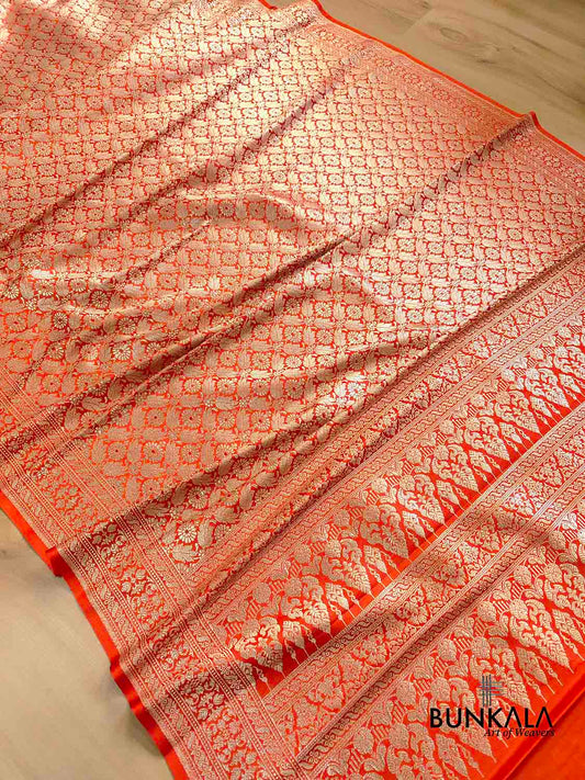Burnt Orange Mashru Silk Brocade Weaved Banarasi Saree