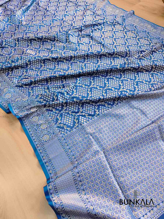 Blue Jangla Banarasi Silk Saree
