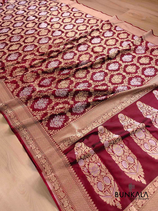 Maroon Jangla Sona Rupa Banarasi Silk Saree